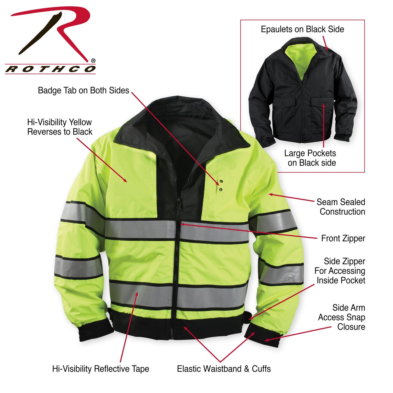 Campera Reflectiva-Reversible Rothco Impermeable y Corta Viento - Imagen 4