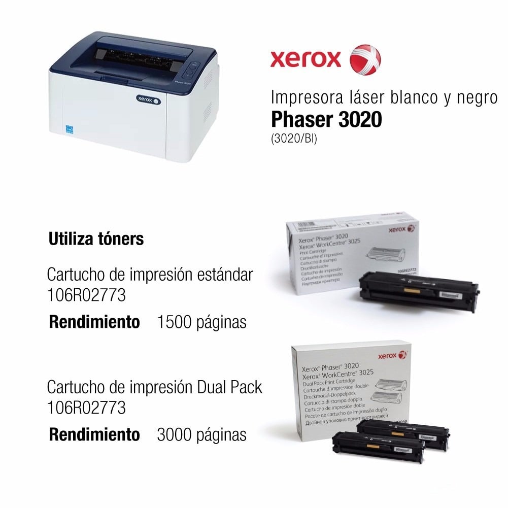 IMPRESORA LASER MONOCROMATICA PHASER 3020 XEROX - El Bunkker