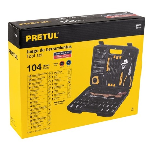Juego de 104 herramientas Pretul (Llaves,Ptas, Dest y Dados ¼ Y3/8) - Imagen 2