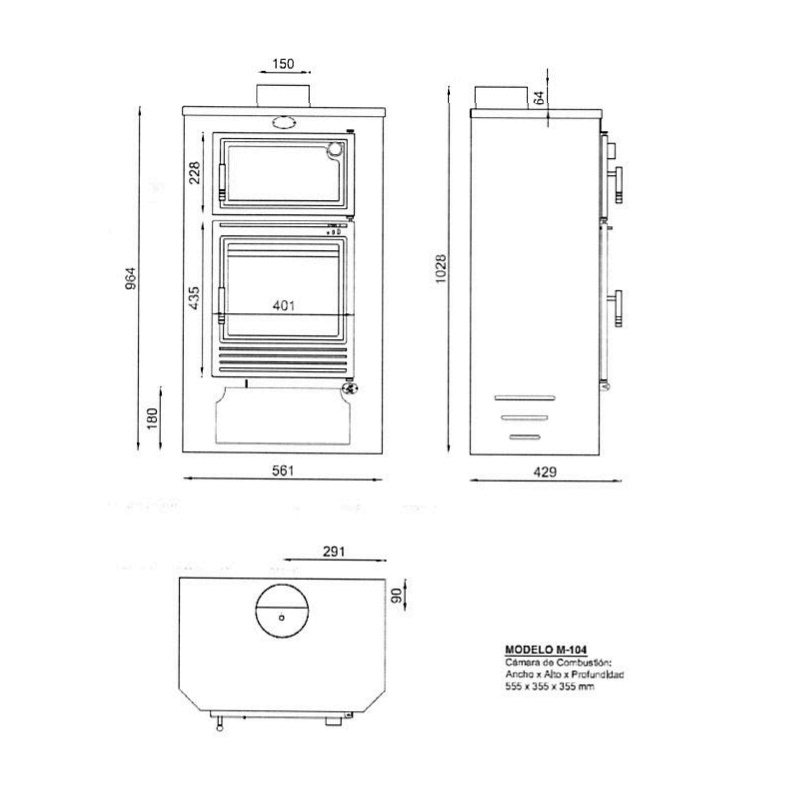 Calefactor a Leña FM (España) M-104 con Horno 10Kw Doble Combustion - Imagen 2