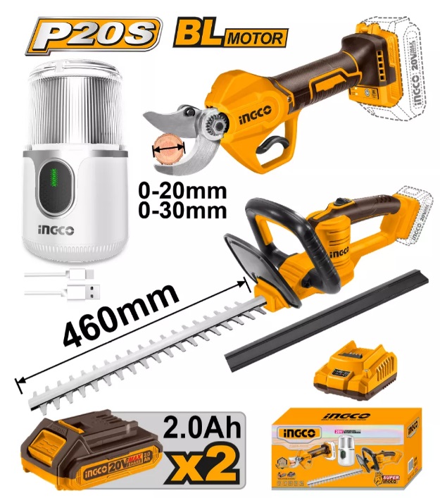 Combo De Tijera De Poda Ingco A Bateria 20-30mm 20V P20S Brushless + Corta Cerco A Bateria 20V P20S + Molinillo De Cafe - Imagen 2