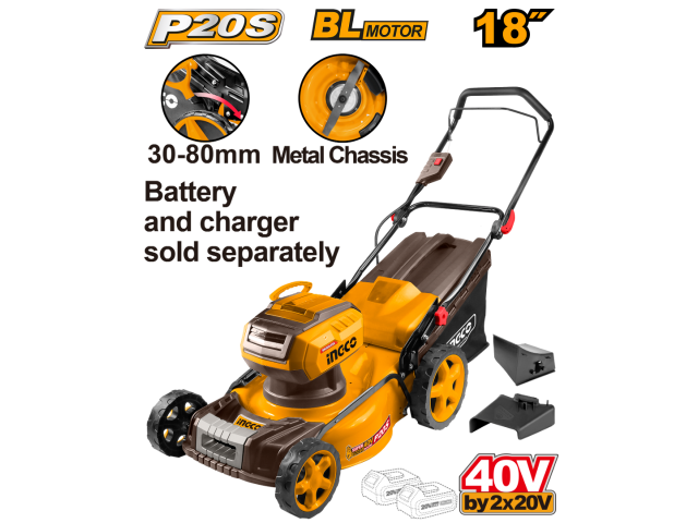 Corta Cesped Ingco A Bateria 18" 40V (20V+20V) P20S Brushless Sin Bateria LMLI20185