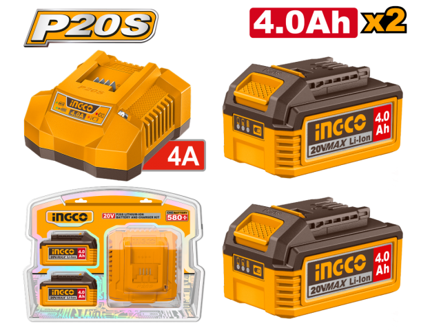 Set X2 Baterias 20V 4.0AH + 1 Cargador Ingco FBCPK2013