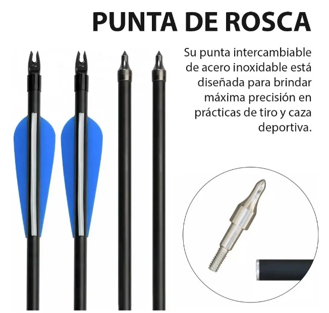Set X 10 Flechas De Fibra De Vidrio 80 Cm Con Punta Con Rosca - Imagen 2