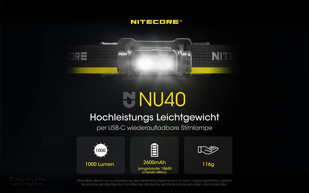 Linterna Frontal Nitecore NU40-1000 Lúmenes Recargable USB-C De Alto Rendimiento - Imagen 4