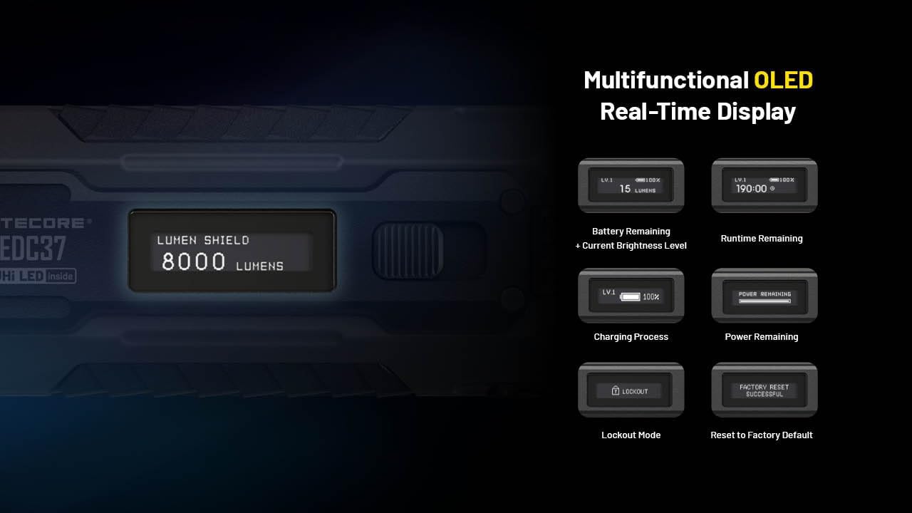 Linterna Táctica EDC Definitiva Nitecore EDC37 de 8000 Lúmenes Con Display Oled - Imagen 5