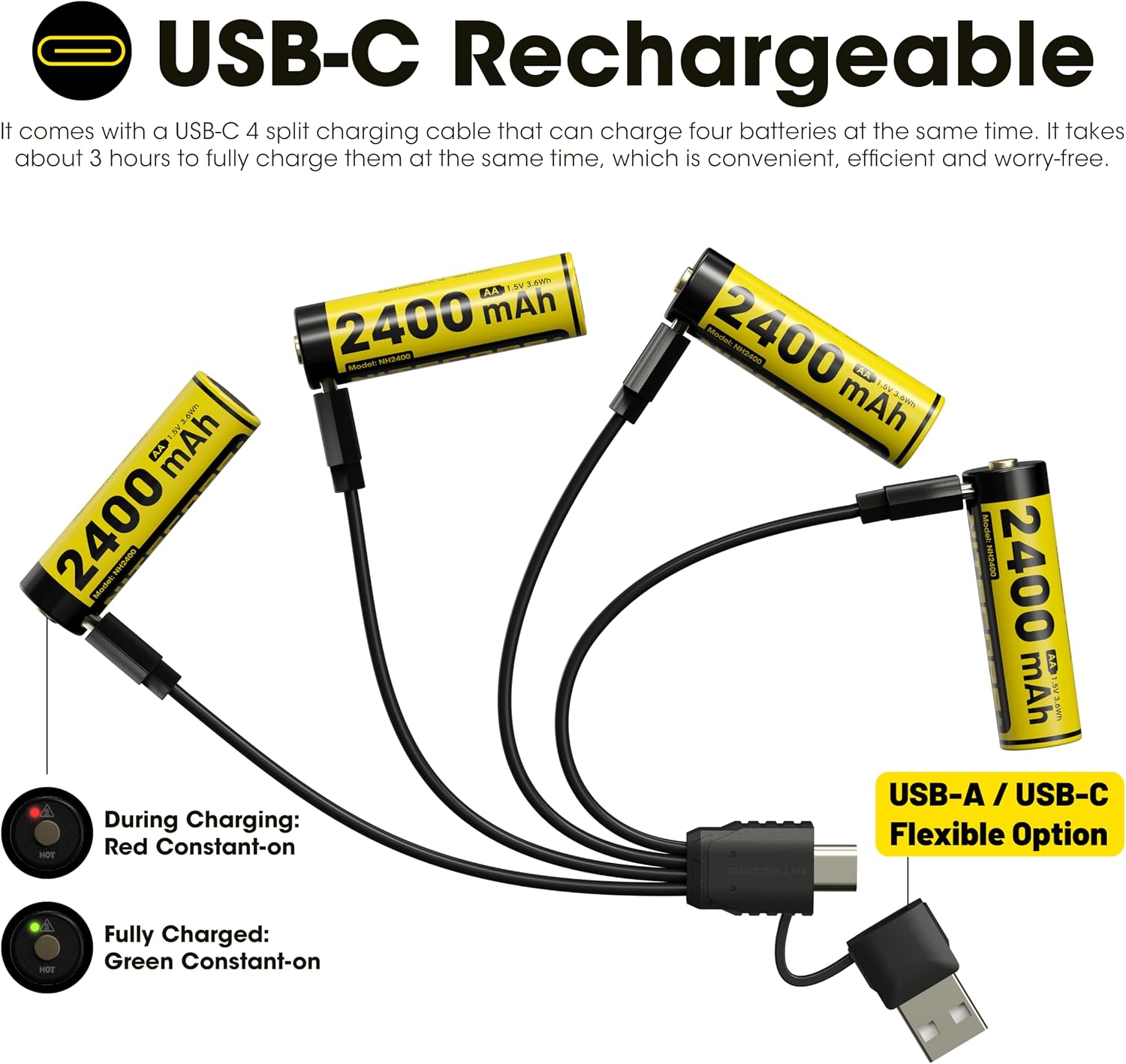 Set Bateria Nitecore NH2400 AA De Li-ion 1.5 V 2400 mAh USB-C Recargable X 2 - Imagen 4