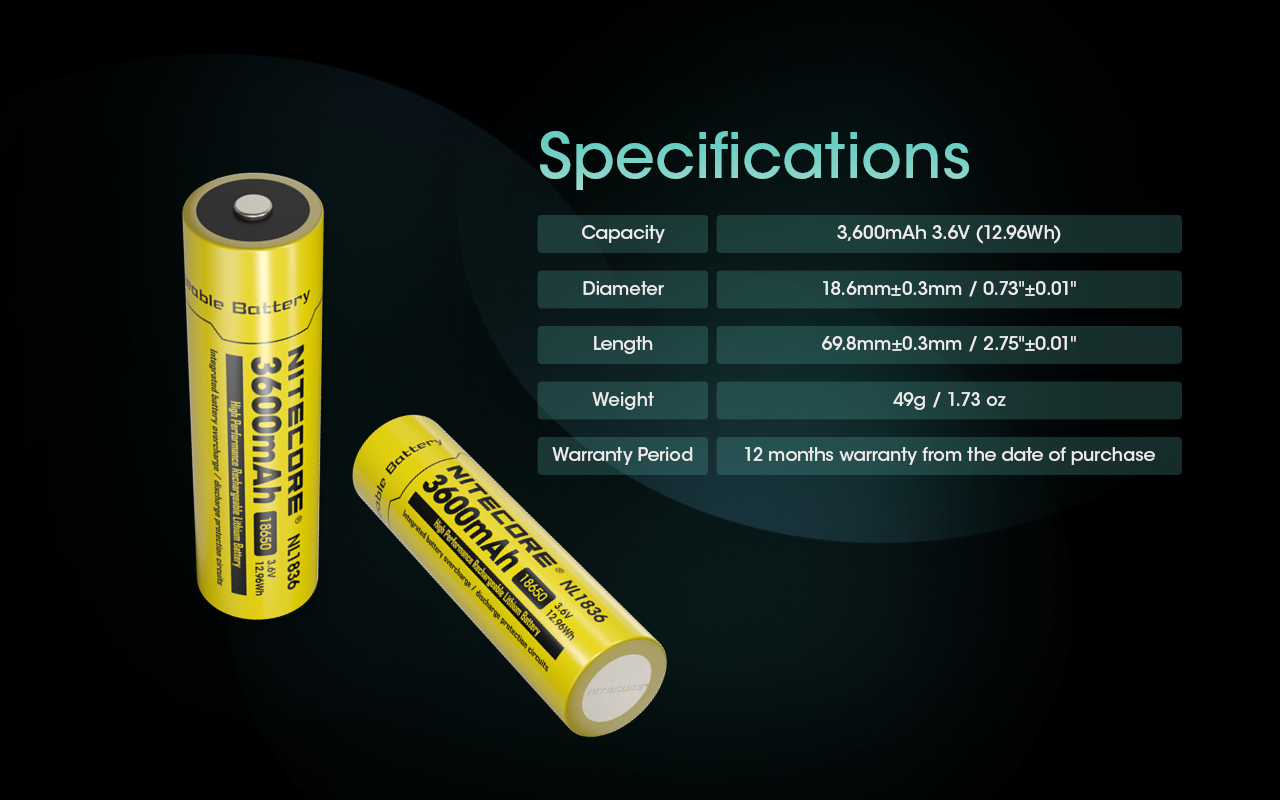 Set Bateria Nitecore NL1836 Li-Ion Recargable De 3600 Mah 3.6 V De Alto Rendimiento 18650 X 2 - Imagen 4