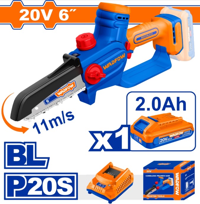 Mini Motosierra Wadfow 6"" A Bateria P20S 20V Brushless C/Cadena + Vaina + Llave Inglesa + Bat + Cargador Wadfow WCLP562