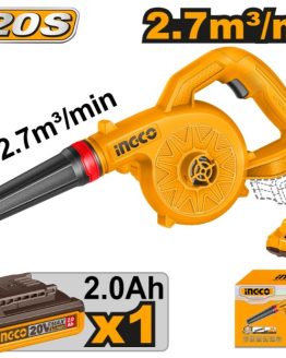 Sopladora Ingco A Bateria P20S 20V 2.7M³/Min C /Bat 2.0AH + Cargador Ingco CABLI20781