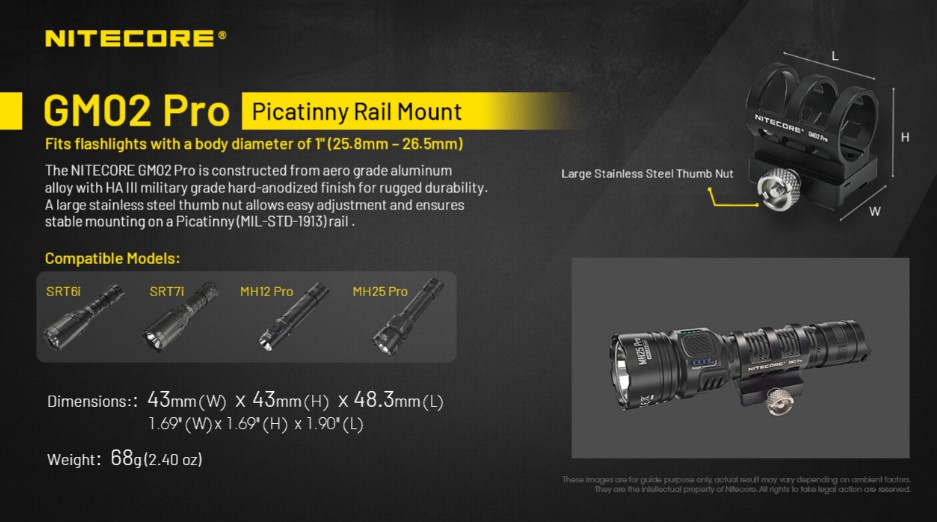 Soporte Nitecore GM02 Pro Picatinny Para Linternas De 25.8 - 26.5 Mm - Imagen 2